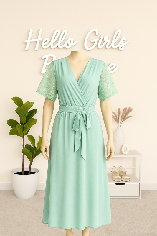 Women's Lace Sleeve Wrap Maxi Dress