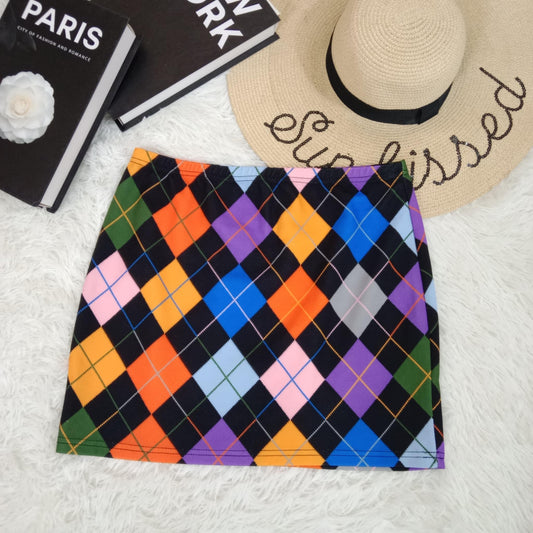 Colorful Argyle Knit Mini Skirt – Retro Checkered Vibes