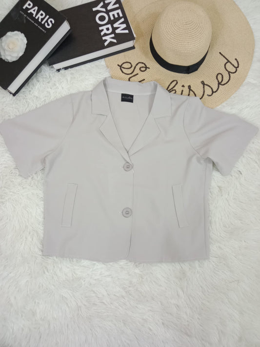 Minimalist Short Sleeve Button-Down Blazer Top