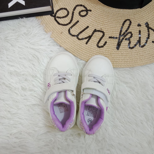 Girls’ White Sneakers with Lavender Lining
