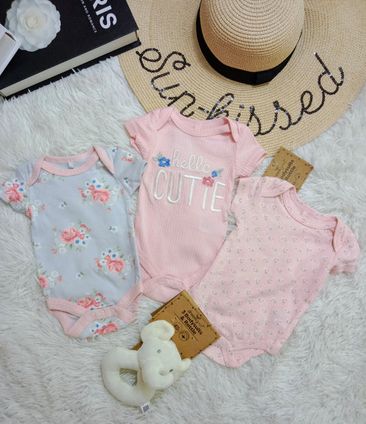 Baby Girl Bodysuit 3-Piece Set with Rattle Toy