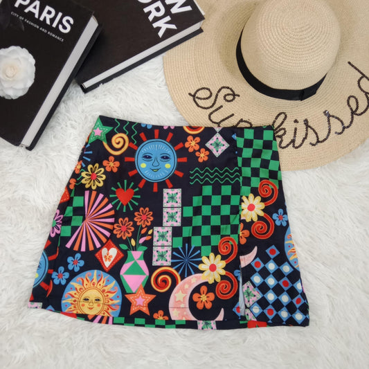 Whimsical Celestial Print Mini Skirt – Colorful Retro Aesthetic