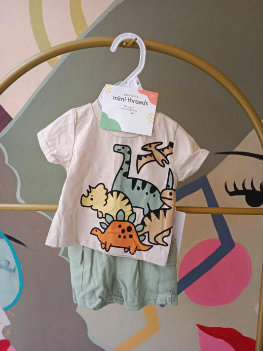 3-Piece Baby Dino Set with Shirt, Shorts & Cap