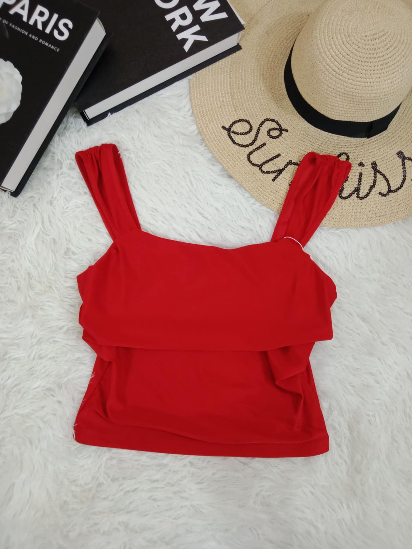 Bold Red Layered Strap Crop Top