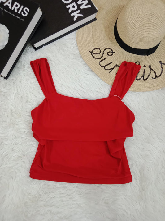 Bold Red Layered Strap Crop Top