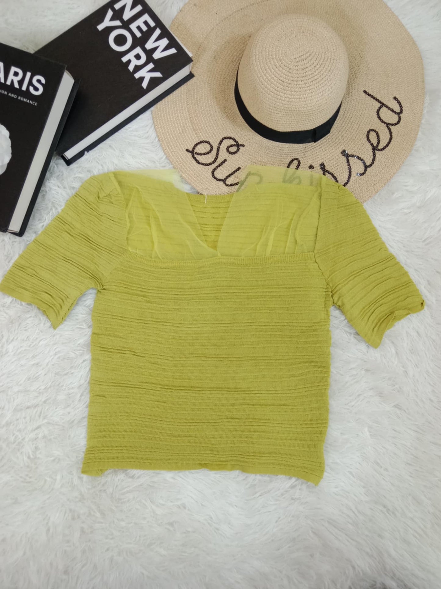 Sheer Panel Ribbed Knit Top