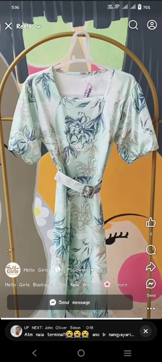 Floral Belted Puff Sleeve Midi Dress