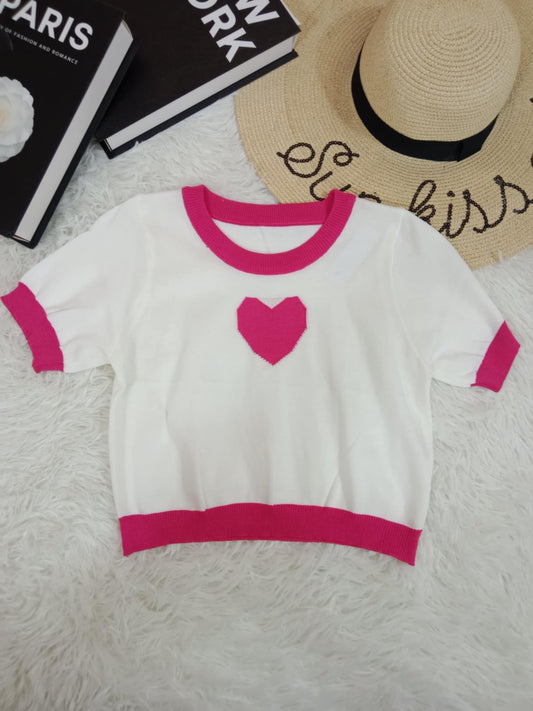 Contrast Knit Heart Tee