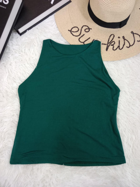Emerald Green High Neck Sleeveless Tank Top