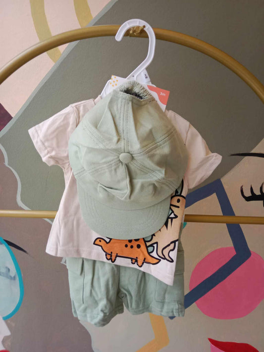 3-Piece Baby Dino Set with Shirt, Shorts & Cap