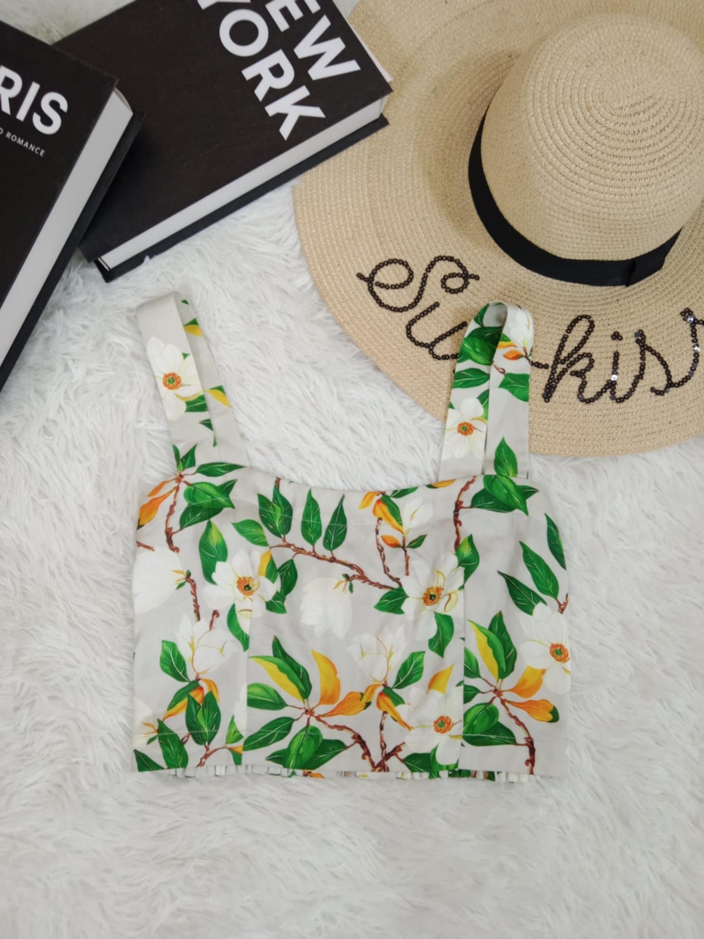 Floral Garden Print Crop Top with Wide Straps