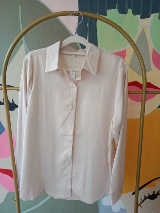 Classic Satin Button-Down Blouse – Long Sleeve Collared Top