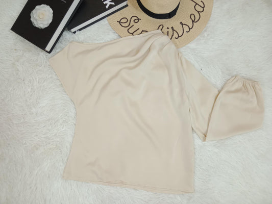 One-Shoulder Long Puff Sleeve Top – Elegant Asymmetrical Blouse